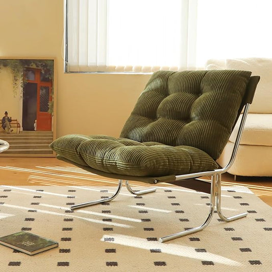 Modern Fabric Accent Chair-High Back Ergonomic Lounge Chair with Soft Padded Seat &amp Sturdy Metal LegsMid-Century Stylish Living Room Armchair for OfficeBedroomDining Room (Green + Fabric)