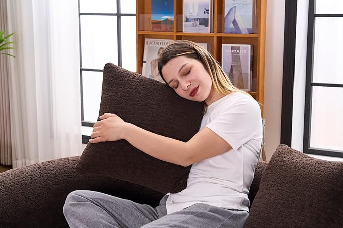 KEIKI S-Curved Loveseat Chenille Couches with 2 Pillows Upholstered Luxury Plush Cloud Sectional Sofa for Living Room Apartment Full Sponge Compression