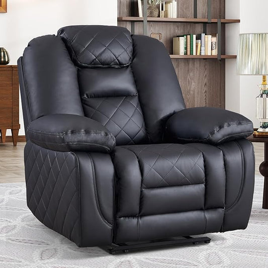 CANMOV Faux Leather Manual Recliner Chair Single Sofa Chair with Comfortable Armrest and Backrest Home Theater Seating for Living Room Bedroom Black