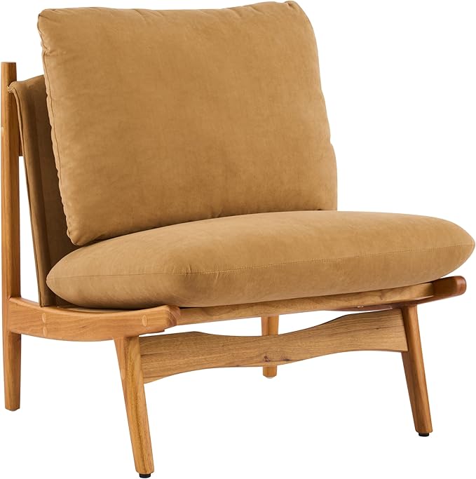 Christopher Knight Home Vista Low Profile Accent Chair Set of 2 with Removable Cushion Solid Wood Armless Lounge Chair Fabric Comfy Reading Chair for Bedroom Mocha+Natural