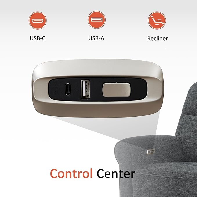 MCombo Power Wall Hugger Recliner Chair for Small Space RV Living Room USB &amp USB-C Charging Ports Modern Rolled Arm Recliner PR630 (Dark Grey Medium)