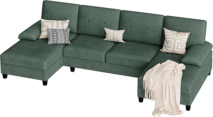 Vongrasig Sectional Couches for Living Room U-Shaped Sofa with Chaise 4-seat Large Sectional Modern Couch for Living Room Apartment (Green)