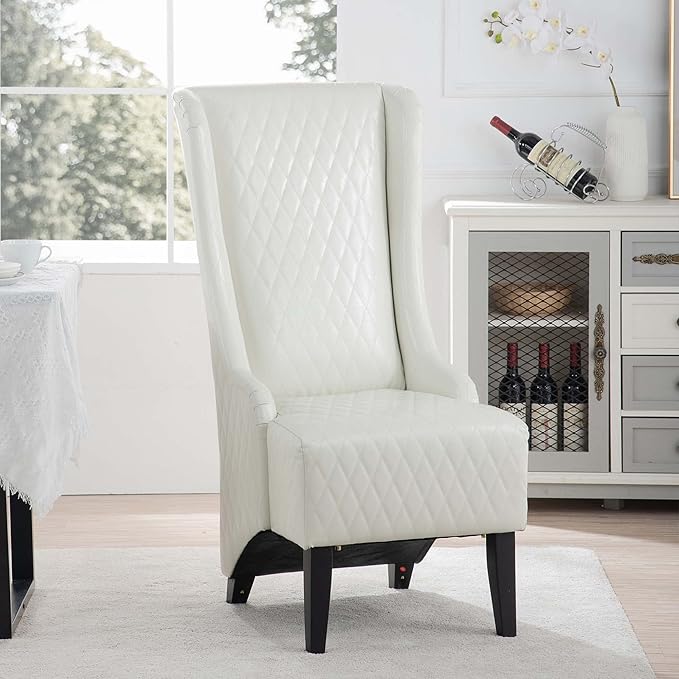 HomVent 1PCS Chair with Super High Wing-Back Velvet/PU Leather Upholstered Armless Throne Chair with Diamond Lattice Design Retro Elegant Side Chair for Living RoomKitchen