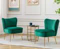 Green Velvet Accent Chairs Set of 2 with Golden Legs Upholstered Side Chairs Mid-Century Modern Slipper Chairs for Guest Room Comfy Armless Wingback Corner Single Sofa for Living Room