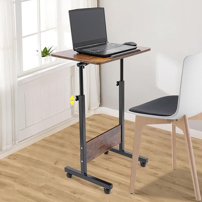 Adjustable Height 32-47in &amp 180°Angle Mobile Standing Desk Small Desk Portable Foldable Desk for Small Spaces