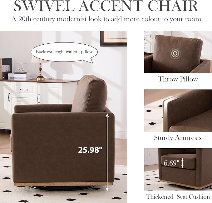Aoiy &amp Wifon 30.7 W Swivel Accent Chair Set of 2 Mid Century Modern Swivel Chairs for Living Room Comfy Small Accent Chair PU Leather Coffee