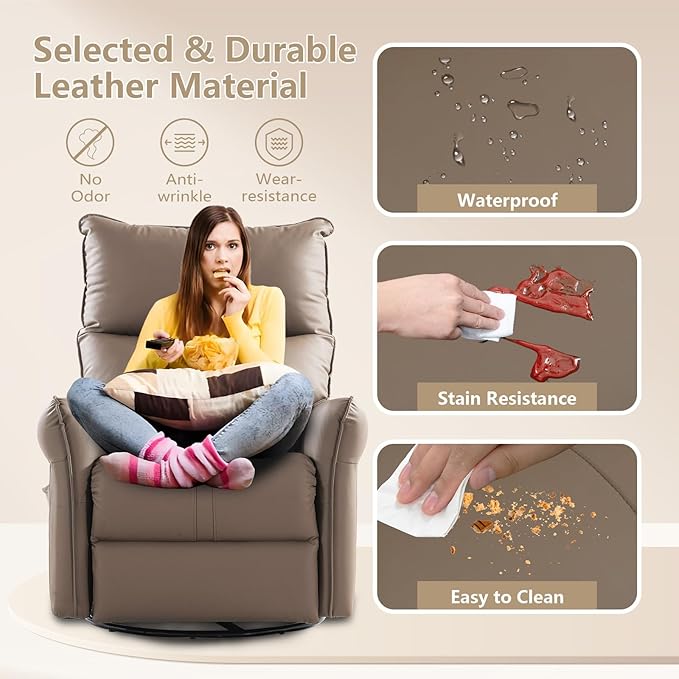 cinkehome Power Swivel Rocker Recliner with USB Overstuffed Electric Reclining Chair Faux Leather Rocker Recliner for Nursery Living Room Brown