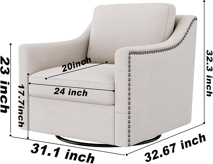 360 Degree Swivel Armchair Cotton Linen Skin Friendly Fabric Ergonomic Design Brass Nail Decorative Armchair Living Room Chairs Bedroom Chairs Living Room Chairs Black Legs Suitable for Indoor Homes