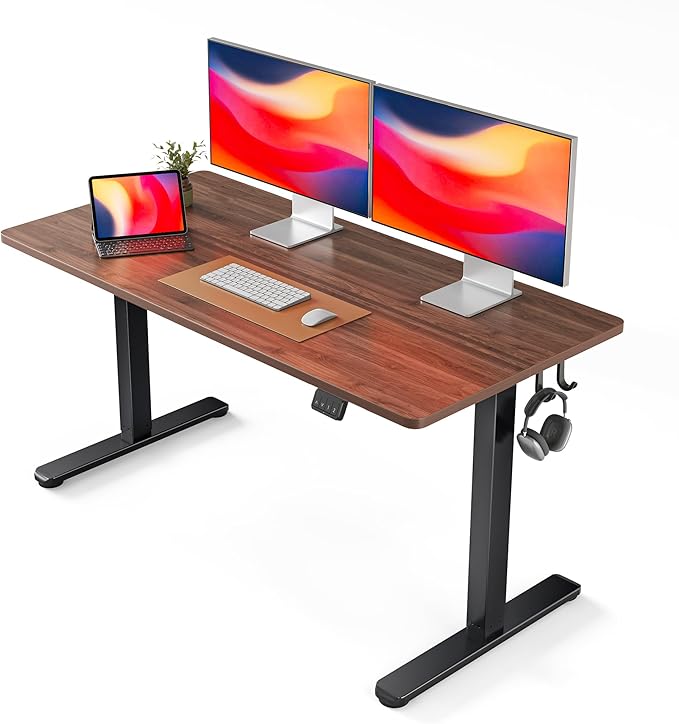 FEZIBO Electric Standing Desk 55 x 24 Inches Height Adjustable Stand up Desk Sit Stand Home Office Desk Computer Desk Black Walnut