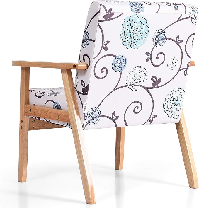 Giantex Mid Century Accent Arm Chair Comfortable Modern Fabric Armchair w/Rubber Wood Pretty Pattern Soft Sponge Decorative Retro Accent Chair for Living Room