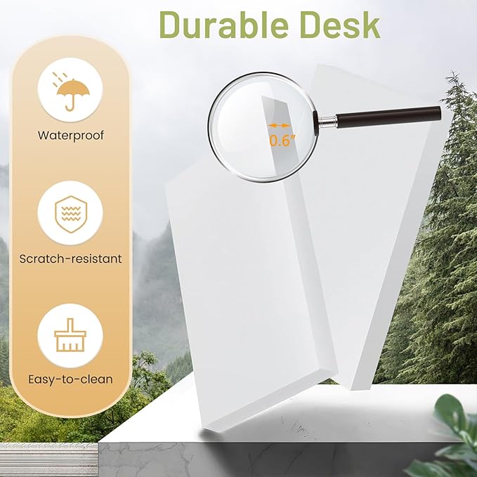 Computer Desk with Hutch &amp Keyboard Tray Home Office Workstation with Drawer Adjustable Shelves Modern Vanity Table for Bedroom Wooden Writing Study Laptop PC Desk (White)