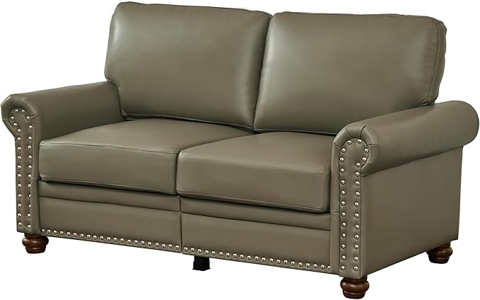 Harper &amp Bright Designs Loveseat Sofa Two Seat Couch with Storage Space Wood Legs Nails Decoration Faux Leather 2-Person Sofa for Living RoomBedroomSmall Space (Grey)