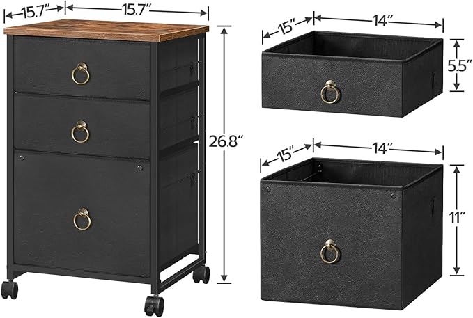 Mobile File Cabinet 3-Drawer Mobile File Cabinet Vertical Filing Office