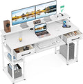 ODK Computer Desk with Drawers 55 Inch Office Desk with Power Outlet and Keyboard Tray &amp Storage Shelves &amp PC Stand Office Table Work Desk with Monitor Stand White