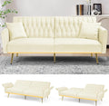 70 Velvet Futon with Adjustable Backrest and Armrests Sofa Bed with Extra Pillows for Waiting Room Living Room and Office Beige