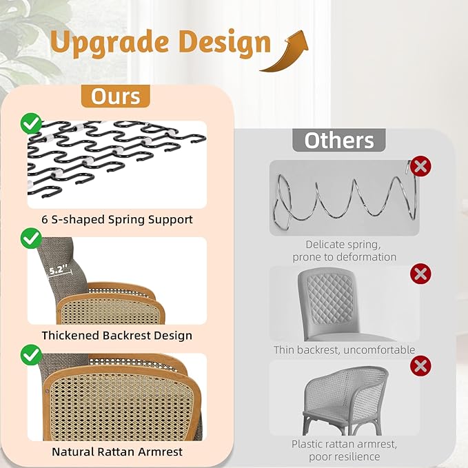 Rattan Accent Chairs Set of 2 Arm Chair with High Resilience Cushion Armchair with Sturdy Ash Wood for Living Room Brownish Gray