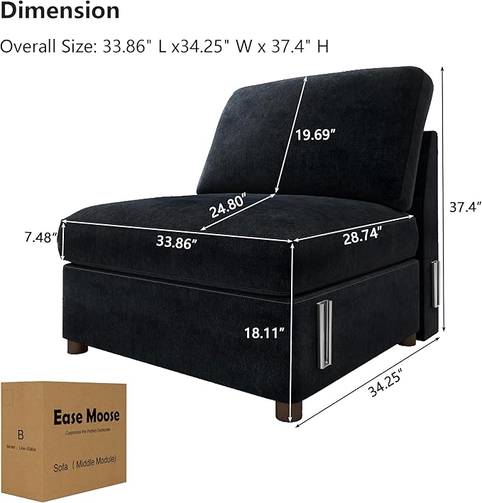 EASE MOOSE Middle Module Seat Chenille for Modular SofaRight Armless Chair Accessory