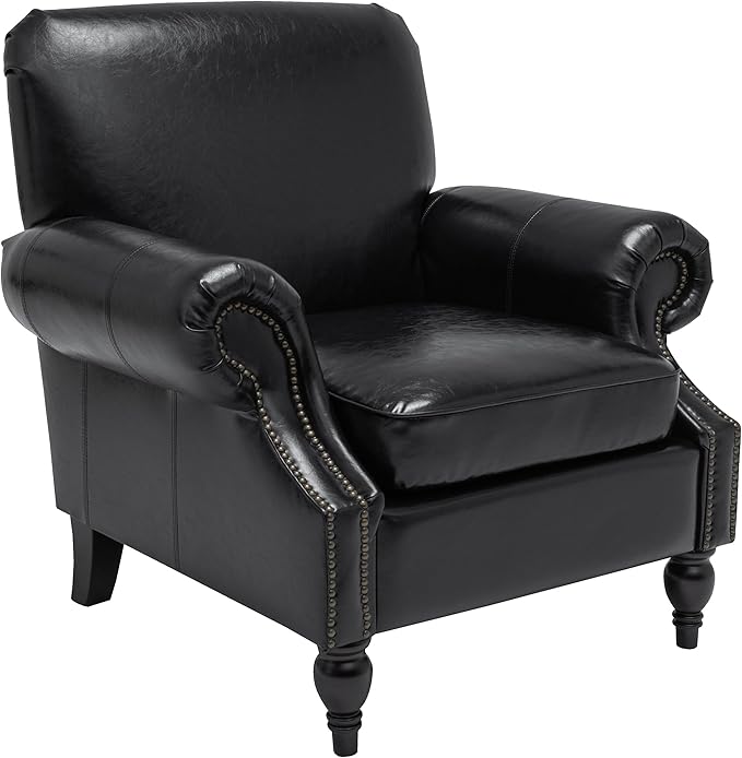 Accent Chair22.4 Seat Depth Armchair with Roll Arms36.6W*34.3D*34.6H Living Room ChairWood LegsSet of 1Faux Leather in Black
