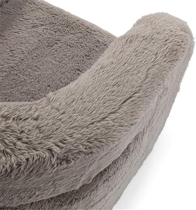 Pemberly Row Plush Faux Fur Polyester Accent Chair Dark Gray Upholstery Barrel Design Foam Cushion 32.5W x 32.5D x 28.5H Pre-Assembled Living Room or Decorative Space Seating