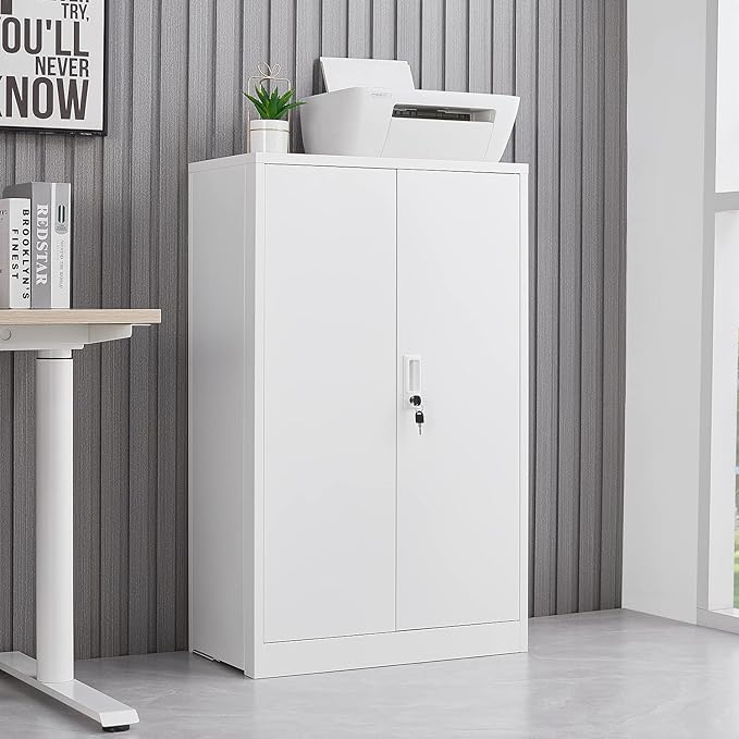 Metal Filing Cabinet Mobile Metal Storage Cabinet with Adjustable Shelf with WheelsLockable Steel Storage Cabinet with Doors Metal Filing Cabinet for Home Office (White)