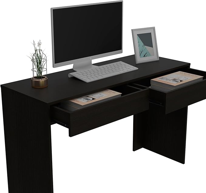 Tampa Modern Writing Desk with Two Drawers 47.3 Wide Spacious Tabletop Compact Home Office Desk for Students &amp Professionals Black