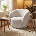Boucle Swivel Barrel Chair Swivel Accent Chair 360° Base Oversized Round Chair with Thick Foam No-Assembly Single Sofa Chair for Living Room &amp Bedroom Modern White Boucle Accent Chair