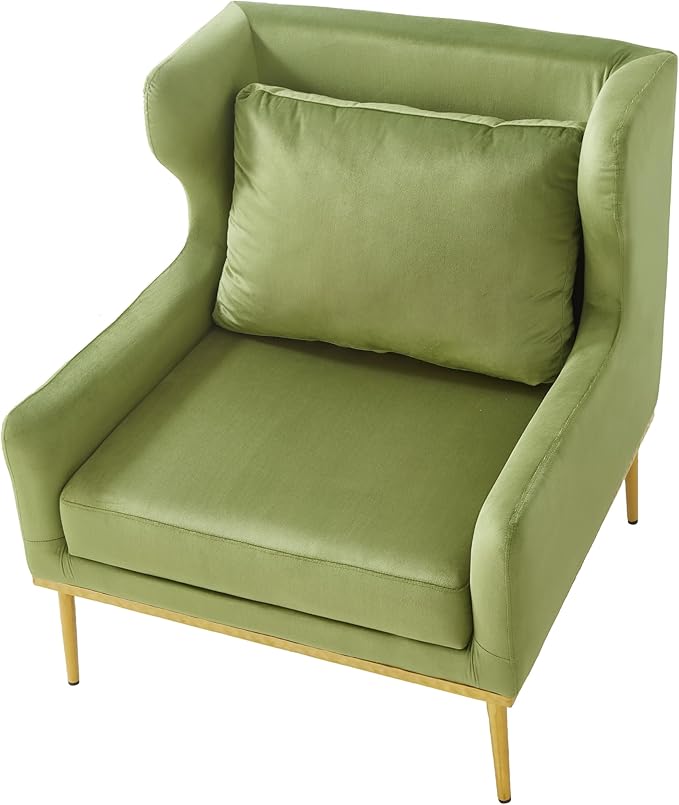 Merax Luxury Velvet Accent Chair Modern Mid-Century Armchair for Living Room Bedroom Reading Corner Comfortable Tufted Single Seater Sofa Chair with Iron Legs (Green)