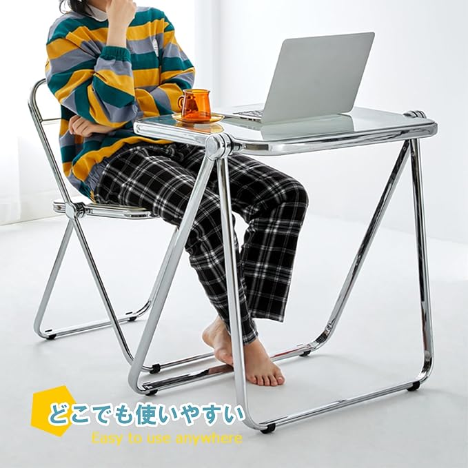 KAIHAOWIN Folding TV Tray Table Acrylic Foldable Table No Assembly Required Tiny Desk for Home Office Side Table Small Computer Desk for Small Spaces (Grey)