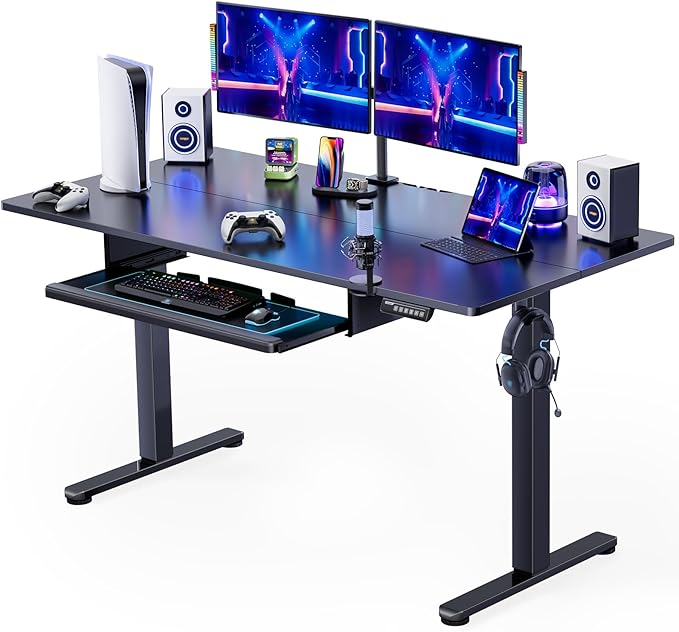 ErGear Large Electric Standing Desk with Keyboard Tray 63x28 Inches Adjustable Height Sit Stand Up Desk Home Office Desk Computer Workstation Black