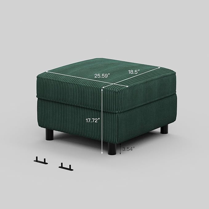 Modular Sofa Storage Ottoman Module Square Seat Cube Corduroy Foot Stool Green