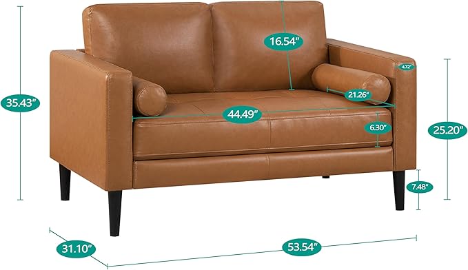 Naomi Home Genuine Leather Loveseat - Revel in Exquisite Leather Opulence - Unparalleled Luxury Mid Century Loveseat Embodiment of Cozy Lounging and Contemporary Design Tan