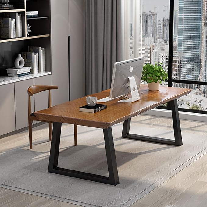 Modern Solid Wood Executive Desk – Spacious and Minimalist Home Office Workstation Perfect for Writing and Professional Use (Light Brown 47in)