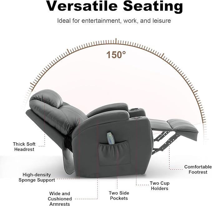 Recliner Chair Rocking Chair with Massage and Heat 360° Swivel Recliner Chairs for Adults Rocker Manual Recliner with Remote Control and Cup Holder for Living Room Bedroom Nursery