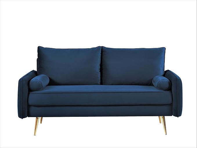 Kent Modern Loveseat European Style Velvet Living Room Furniture with Tapered Legs Vintage Flair and Sleek Design Love Seat Dark Blue