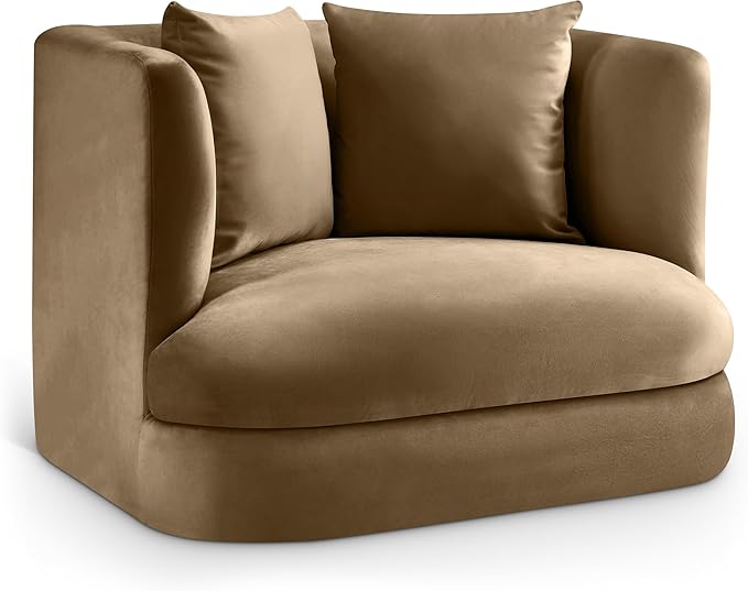 Meridian Furniture 699Beige-C Alder Collection Modern | Contemporary Chair with Ultra Luxe Beige Velvet 460 GSM Velvet Solid Wood Frame 38 W x 36 D x 30 H Beige