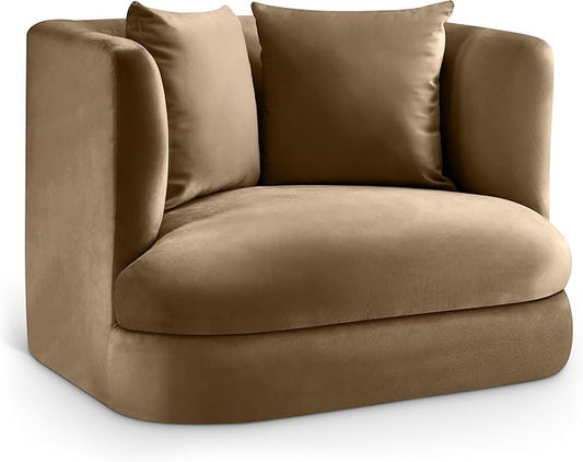 Meridian Furniture 699Beige-C Alder Collection Modern | Contemporary Chair with Ultra Luxe Beige Velvet 460 GSM Velvet Solid Wood Frame 38 W x 36 D x 30 H Beige