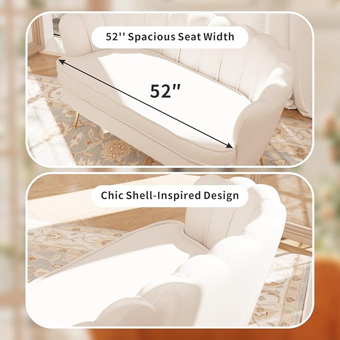 59'' Loveseat Sofa Modern Chenille 2-Seater Sofa with Golden Legs Comfy Upholstered Shell Accent Couch for Studio Living Room Store Office (Beige).