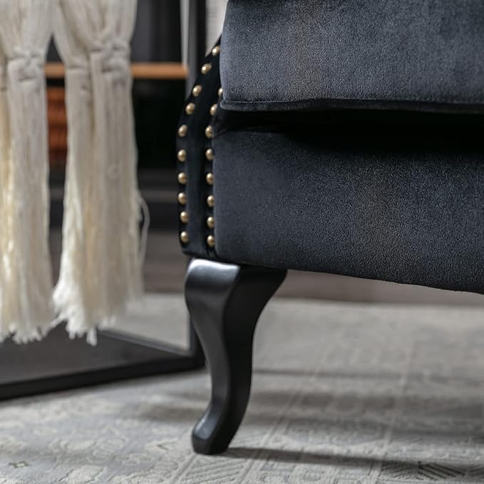 chairus Mid-Century Modern Accent Chair Comfy Tufted Single Sofa Chair Wingback Armchair with Pillow for Club Living Room Bedroom - Velvet Black