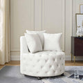 Velvet Upholstered Swivel Chair for Living Room with Button Tufted Design and Movable Wheels Including 3 Pillows Beige