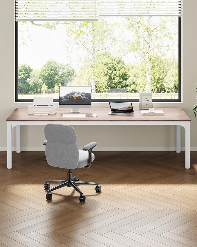 LITTLE TREE Two Person Desk 78.7 Inches Extra Long Computer Desk Wooden Large Office Desks with Strong Metal Legs Double Desk for 2 People Writing Study Table for Home Office Oak &amp White