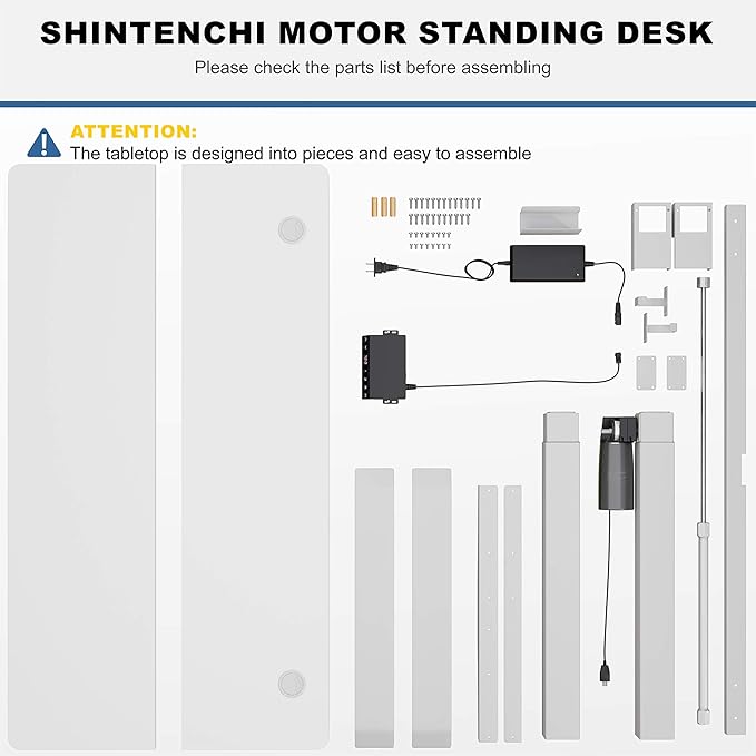 Shintenchi Electric Standing Desk 48 x 24 Inch Height Adjustable Sit Stand Desk Morder Home Office Stand Up Desk Computer Work Station with Splice Board (White Frame + White Top)