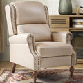 Pushback Recliner Chair Mid Century Modern Upholstered Faux Leather Recliner Single Sofa Accent Chair with Wood Legs and Rivet Decoration for Living Room Bedroom Beige