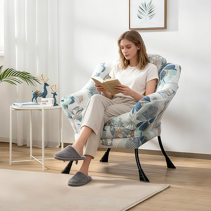 HollyHOME Lazy Chair with Armrest and Side Pocket Comfy Accent Lounge ChairLeisure Sofa Armchair for Living Room Bedroom Dorm or Small Spaces Oversized Reading Sofa ChairFan Print
