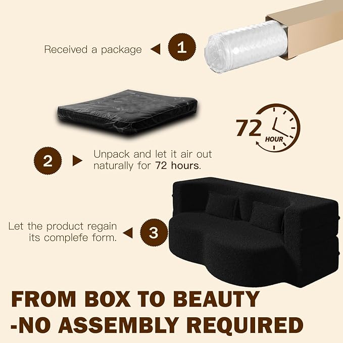 Newfun 78 Convertible Sofa Bed 2 in 1 Folding Couch Bed Futon Sofa Bed with Two Pillows Loveseat Sofa for Living Room Bedroom Lounge Compressed Modern Sofa No Assembly Required (Black)