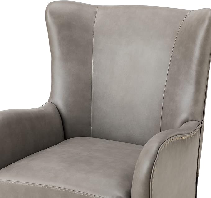 Upholstered Faux Leather Accent Chair with Black Metal Legs Comfy Armchair with Removable Cushion &amp Nailhead Trim Wingback Vanity Chair for Reading Living Room Bedroom