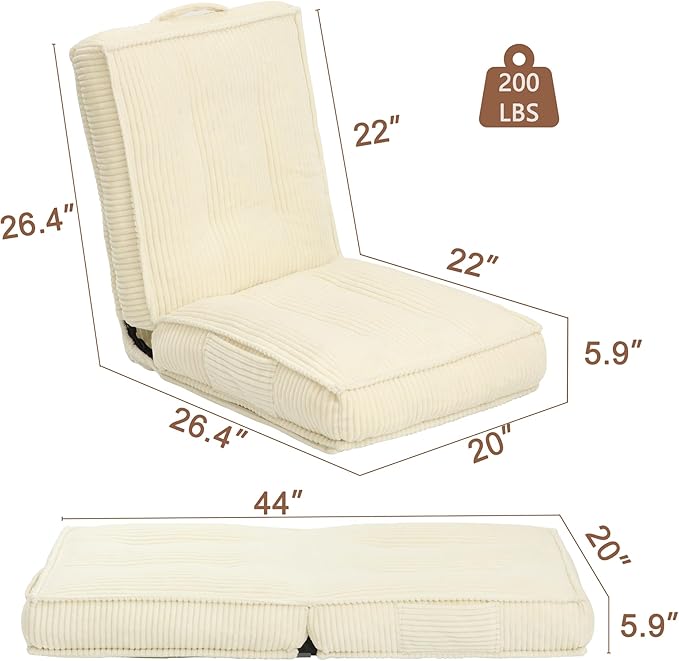 Adjustable Floor Chair with Back Support 6-Position Folding Meditation Chair Floor Sofa Chairs for Adults Comfy Accent Chairs for Reading Gaming Living Room Bedroom Beige