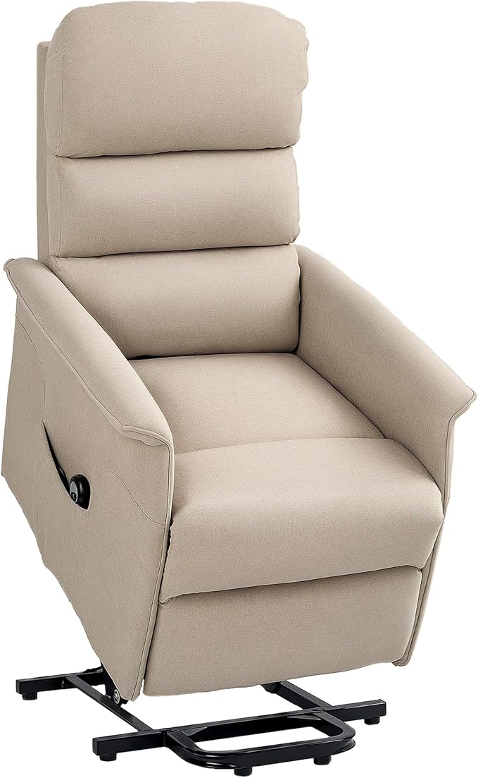 HOMCOM Power Lift Recliner Chair for Elderly Easy Assembly Fabric Lift Chair for Adults Recliner Sofa with Remote Control Side Pockets for Living Room Beige
