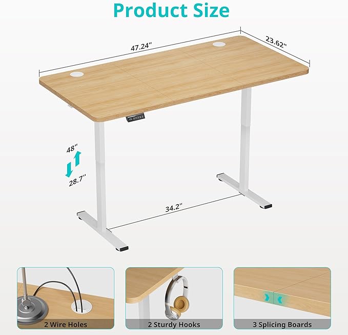 24x63 Inches Sit Stand Home Office Desk Electric Standing Desk Adjustable Height Stand up Desks with Cable Management 3 Memory Preset Adjustable Height Desks Computer Home Office Natural