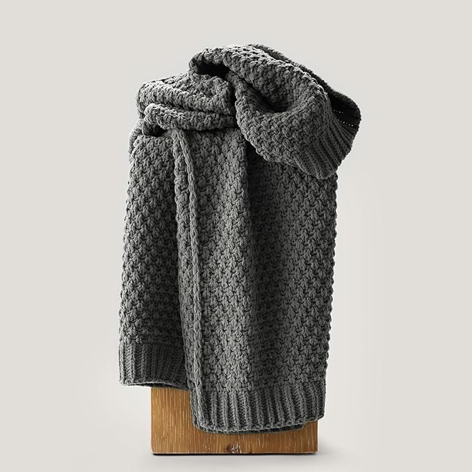 EVERGRACEHOME Chunky Chenille Knit Throw Blanket for Couch Soft Luxurious Moss Stitch Blankets for Bed Cozy Decorative Farmhouse Knitted Throws for Sofa Charcoal Gray 50 x 60