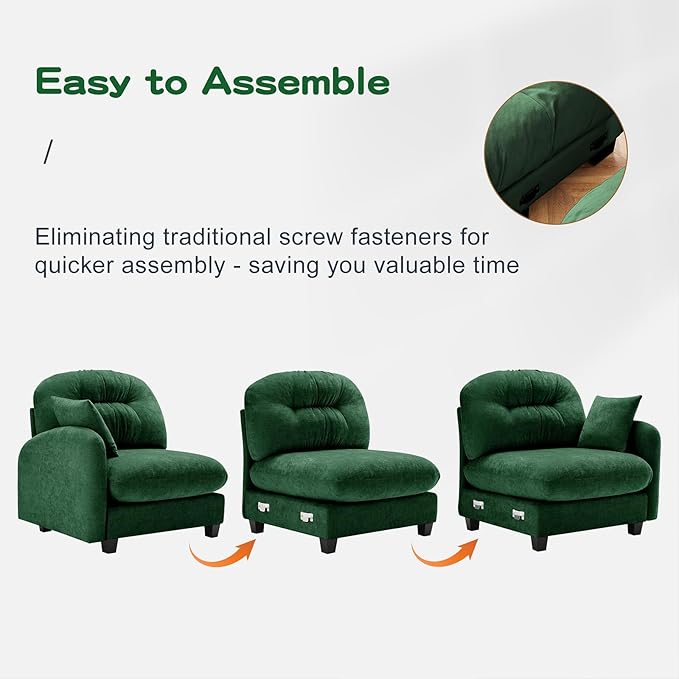 74 Oversized Modular Sectional Sofa Green Large Sectional Couches for Living Room Chenille Fluffy Sofa Set Cloud Love Seat Comfy Modular Couches with 2 Ottomans Modern Sofas para Sala U Shaped